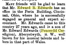 Edward R Edwards Account Personal and Miscellaneous Notes, The Cambrian, XVI (January 1896), digital image (books.google.com accessed 16 September 2016), page 29